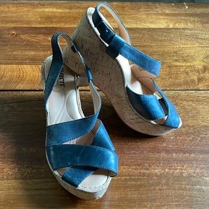 Børn Black Leather Strappy Cork Wedges